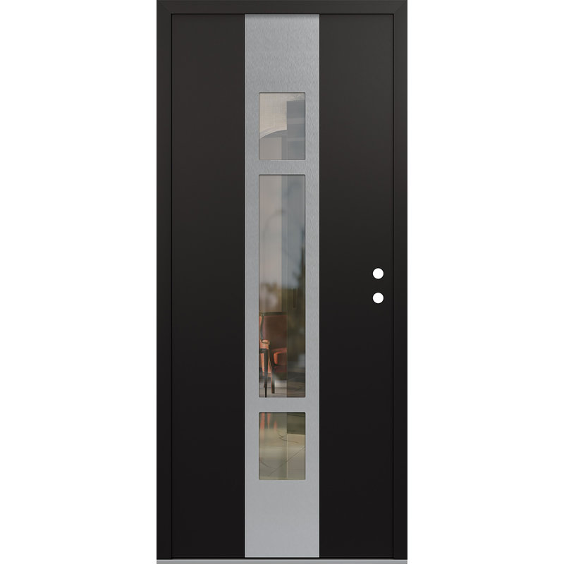 Diamant A9 à gauche 36 po X 80 po Porte d'entrée avant à panneau pré-montée en verre argenté noir et noir à panneaux