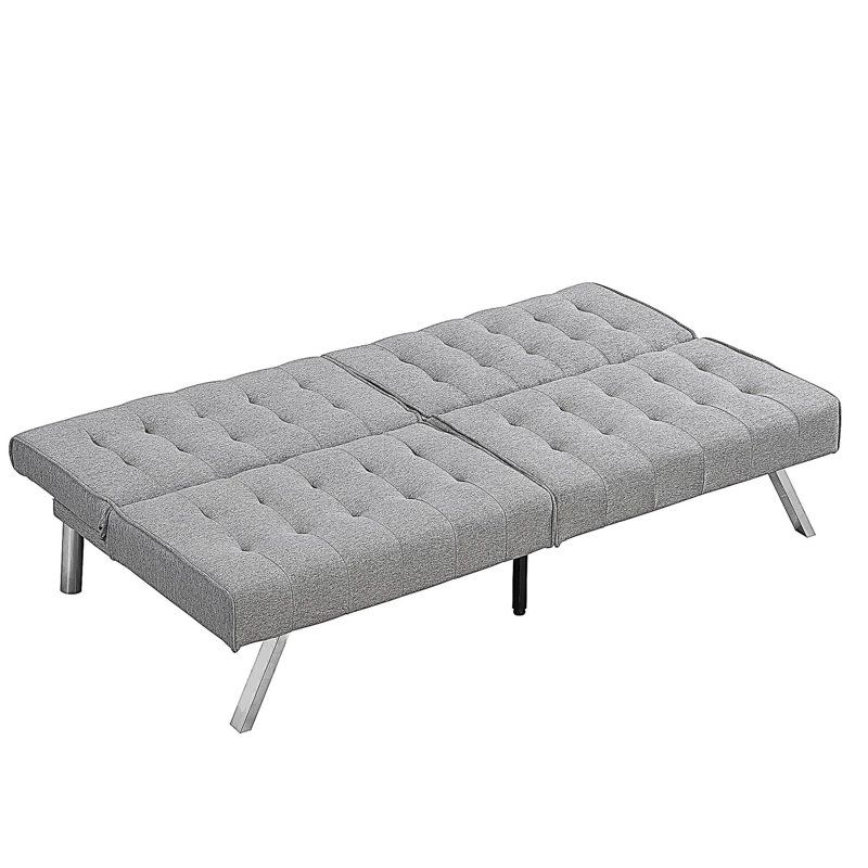 Structure en bois, pieds en acier inoxydable, futon, canapé-lit gris, Gris