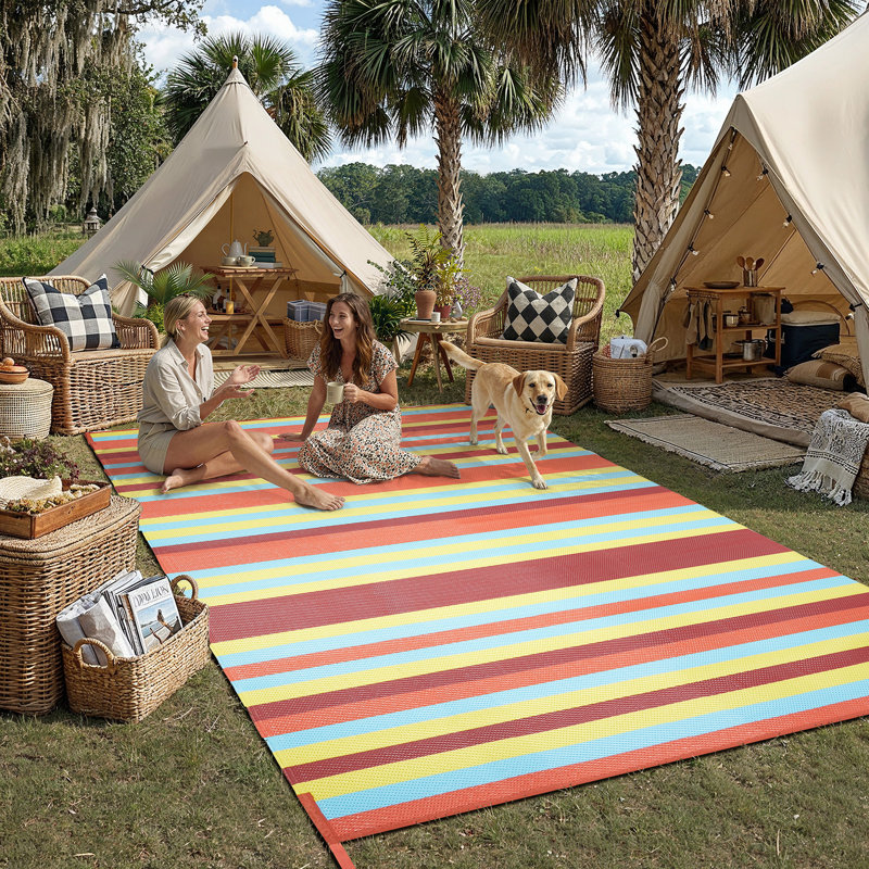 Ellie Waterproof Striped Reversible Outdoor Rug, Rectangle 8' x 10', Orange