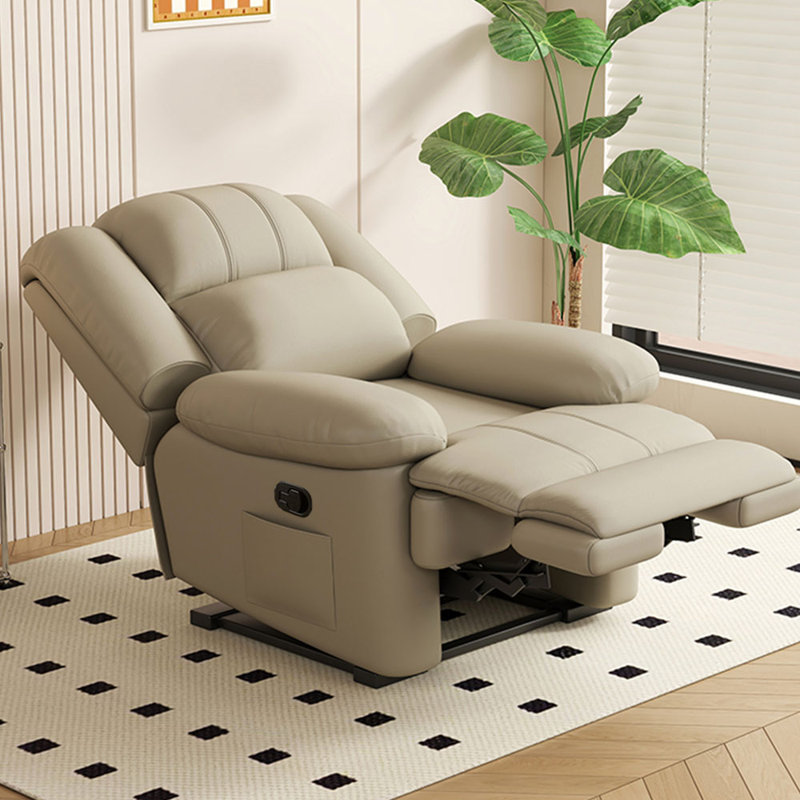 Minisha Faux Leather Swivel Recliner, Beige Gray Faux Leather