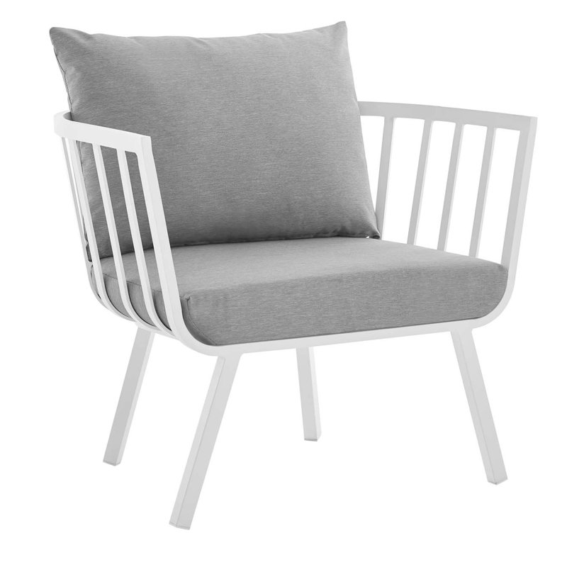 Modway Riverside Outdoor Patio Aluminum Armchair, White, Gray Sunbrella