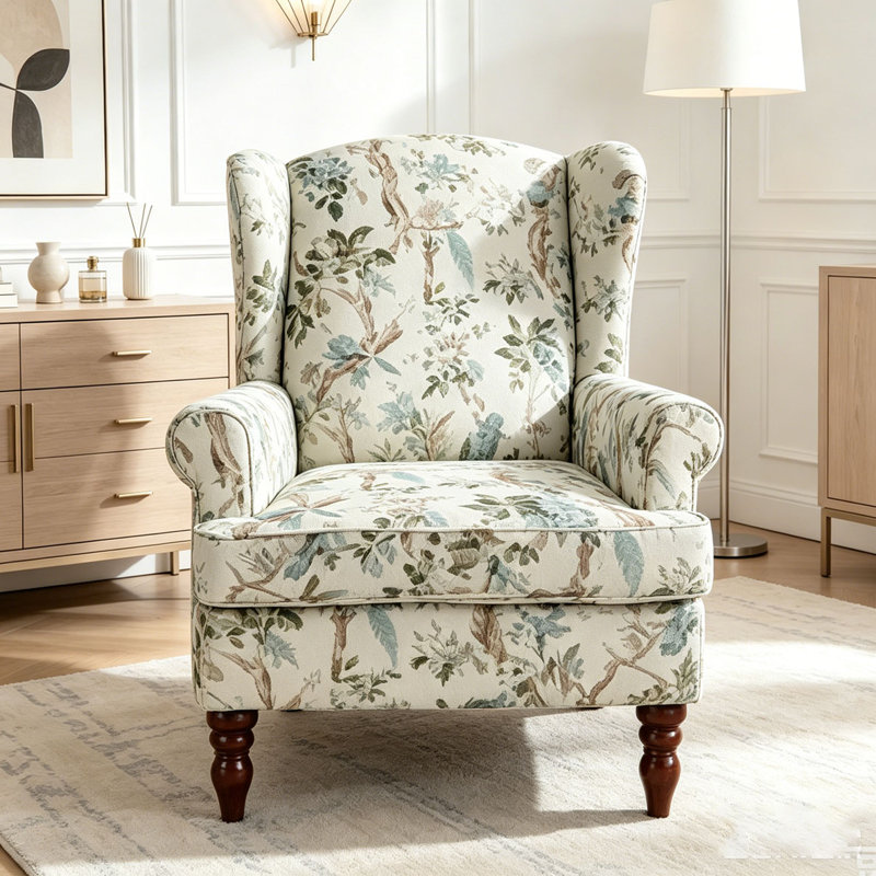 Chaise d'appoint moderne avec pieds en bois rétro, fauteuil rembourré confortable, Antique Blue