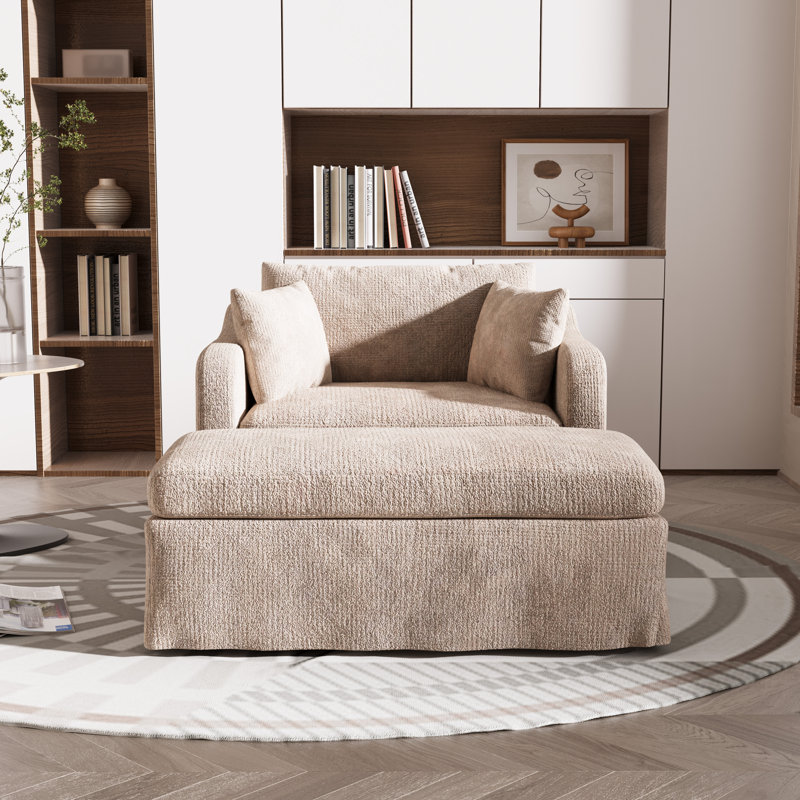 Fauteuil surdimensionné rembourré avec housse et canapé avec repose-pieds, Blé