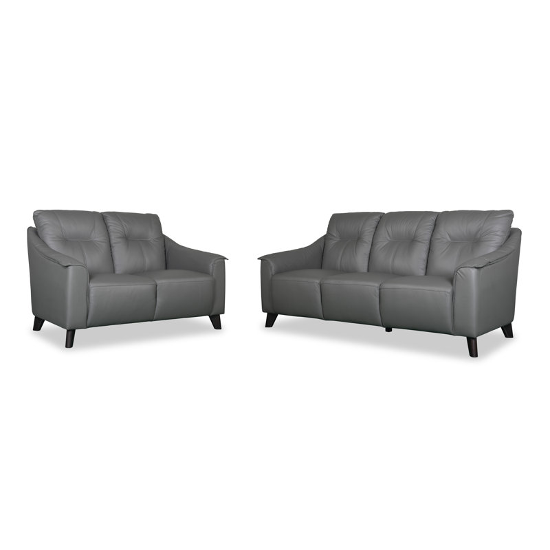 Naples Genuine Leather Sofa, Grey, 2