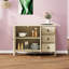 Buffet moderne à 2 portes et 3 tiroirs pour la maison: aspect grain de bois, étagères réglables et armoire de rangement élégante avec glissières de haute qualité, poignées en forme de losange, stratifié