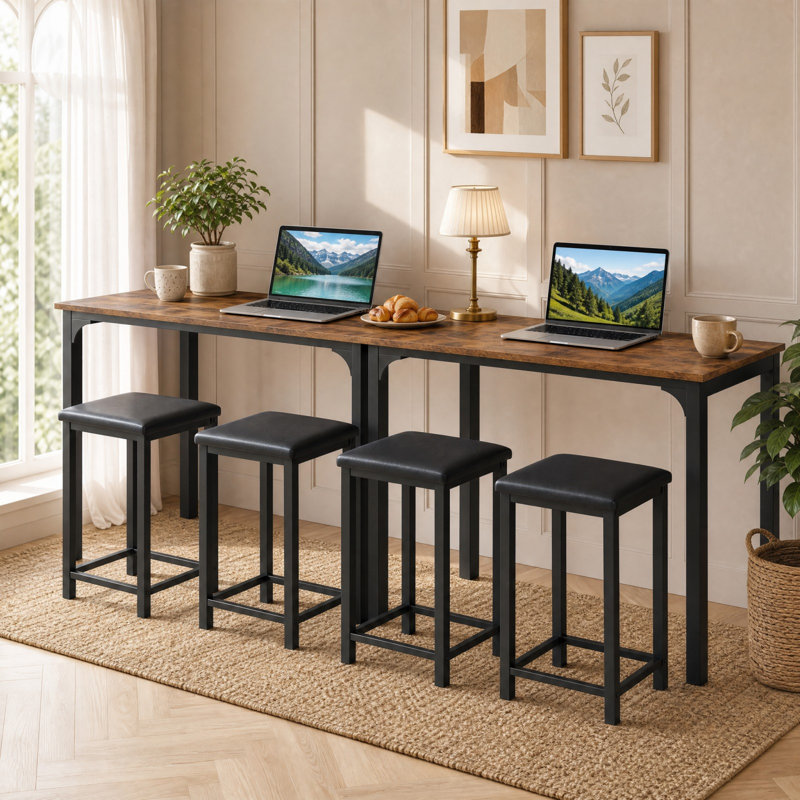  Ensemble de 17 tables 3 pièces à hauteur de comptoir et 2 chaises, Brun