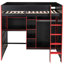 Lit mezzanine double en bois avec bureau, garde-robe ouverte et éclairage RVB réglable-1279775320