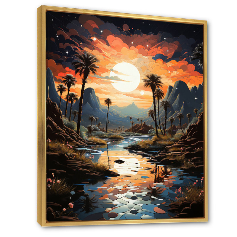 «Zahniyah Desert Oasis Silver I», reproduction sur toile, Cadre flottant doré, 20" H x 12" W