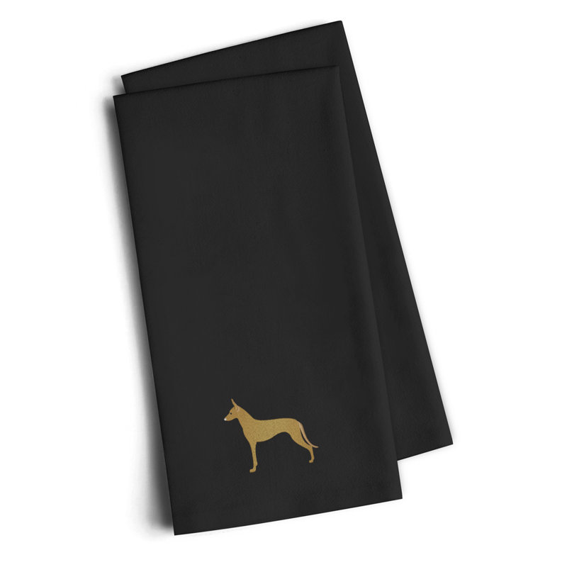 Serviette à thé de cuisine brodée pharaon hound, Noir, H 25 po x l 16 po x P 0,1 po
