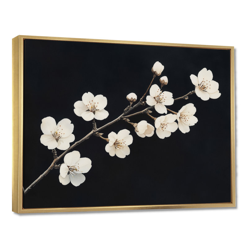 Nuit d'ivoire Bloom II - Toile encadrée Fleur de printemps, H 40 po x l 60 po, Cadre flottant doré