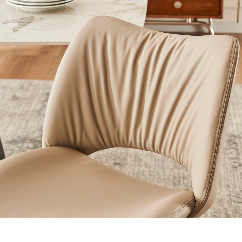 Mackensie Upholstered Dining Chairs Faux Leather Kitchen Chairs with Metal Legs, Khaki