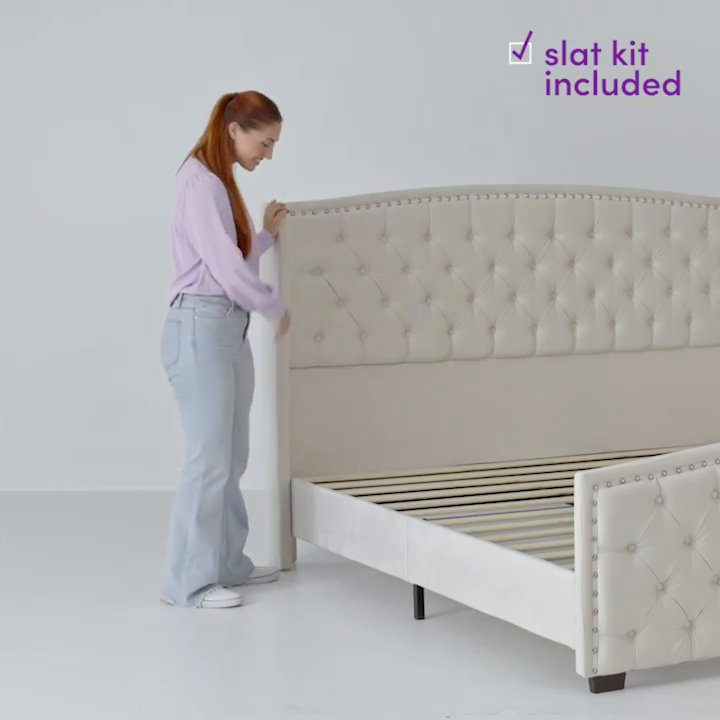 DuJuan Deep Button Tufted Upholstered Bed with Nailhead Trim Wingback Headboard