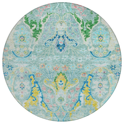 Machine Washable Indoor/Outdoor Xhevrie Teal Rug