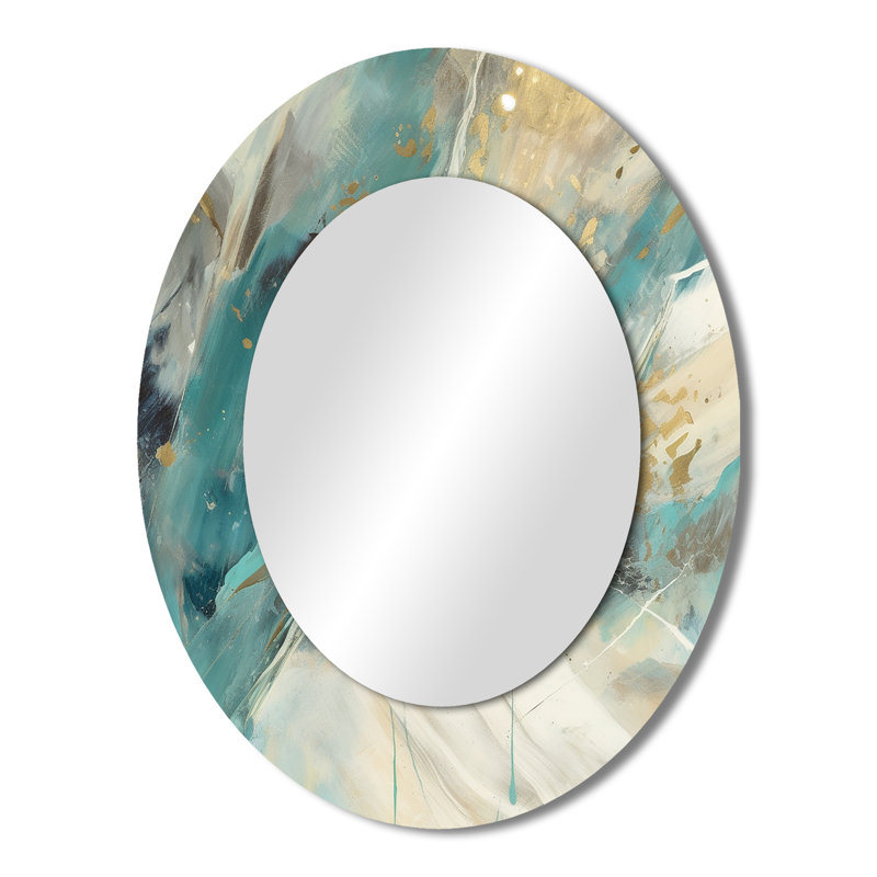 Turquoise Serendipity Abstract Painting II - Teal Modern Oval Wall Mirror, 43" x 33"
