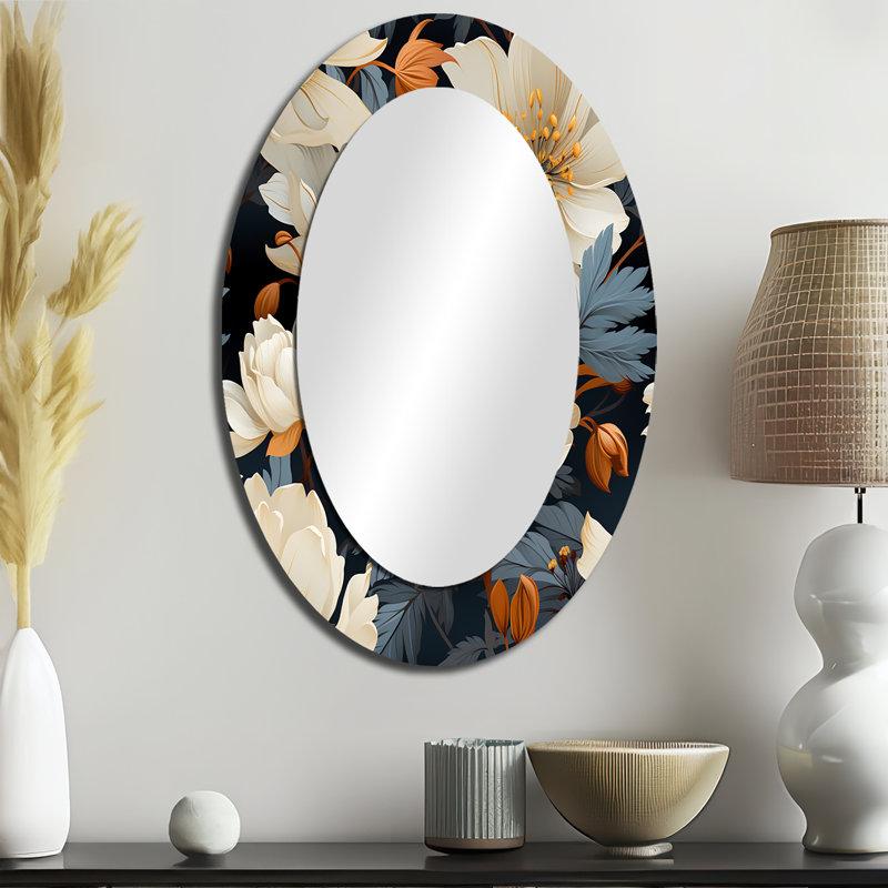 Magnifique miroir mural ovale blanc Magnolia Blooms, H 36 po x l 24 po