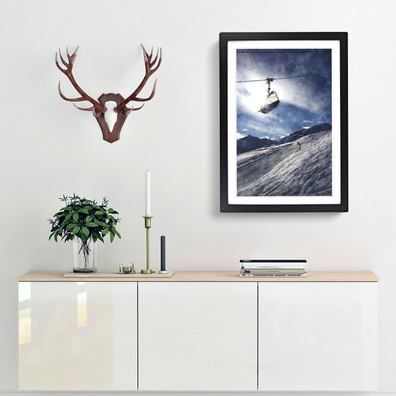 Ski Lift in the Alps - Picture Frame Painting Print, 87cm H x 62cm W x 2cm D, Black Framed