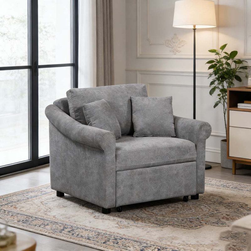 Fauteuil convertible 3 en 1 en chenille, Gris foncé