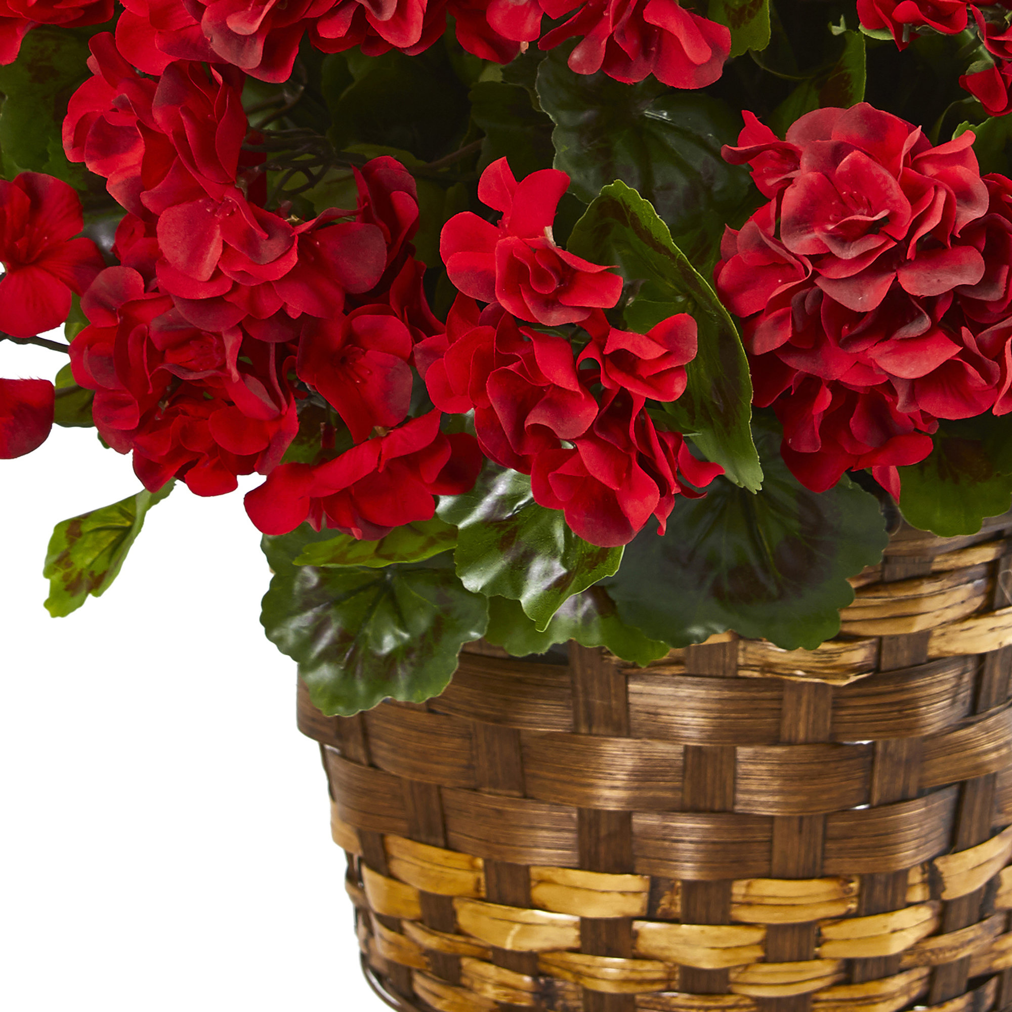 19in. Geranium Hanging Basket Artificial Plant UV Resistant (Indoor/Outdoor), Red