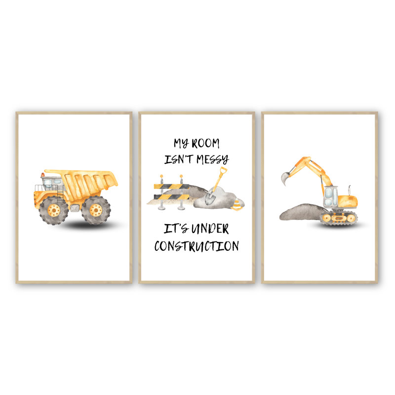 «Hallan the Construction Crew», art encadré 3 pièces, Érable brut, H 11 po x l 14 po x P 1,25 po