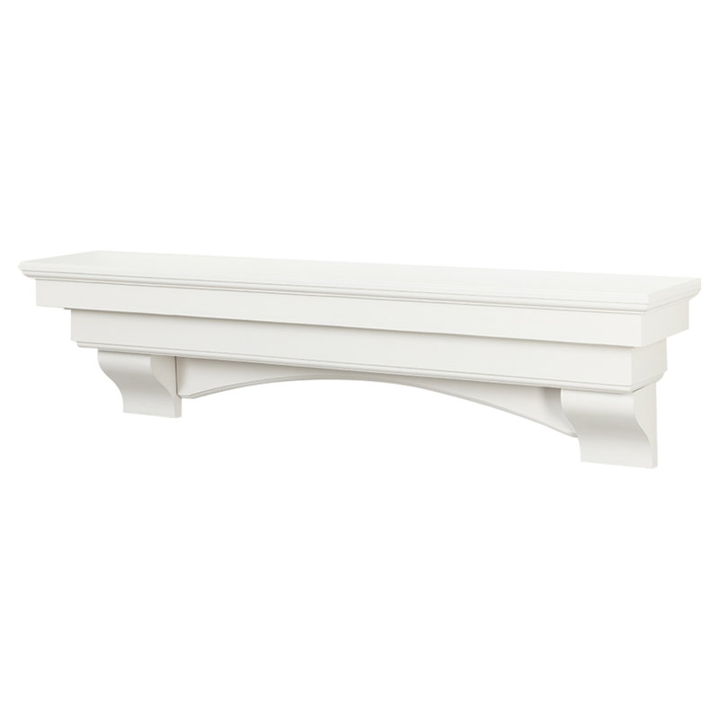 Tablette de manteau de cheminée flottante en bois de pin avec corbeaux arqués 60 po Salem, 60 po, Blanc