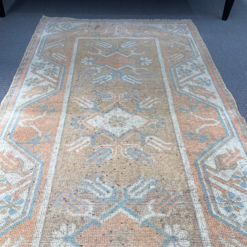 Tapis orange traditionnel en laine 30,3 x 55,1 pouces