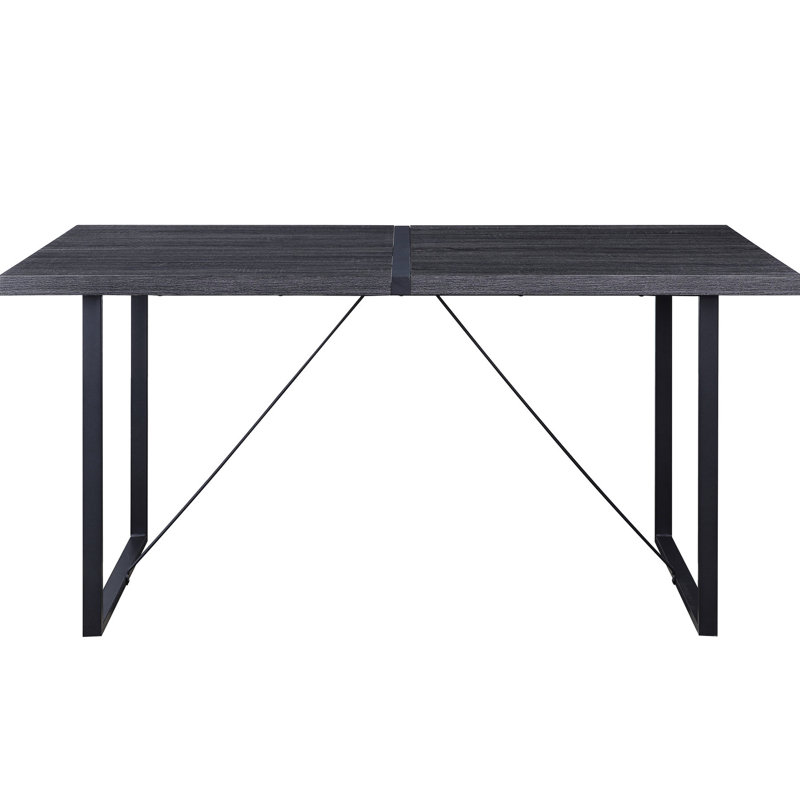 Rectangular Dining Table In Grey Oak And Black Color, Sled Base For A Reliable Modern With Black, Dependable Longevity