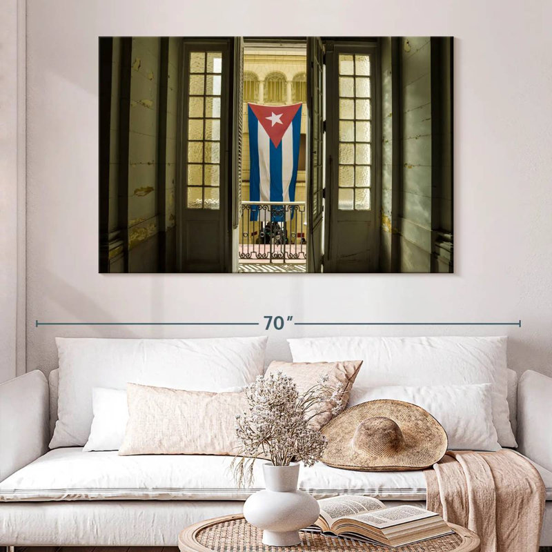 Drapeau Borges Cuba sur la fenêtre, H 34 po x l 51 po