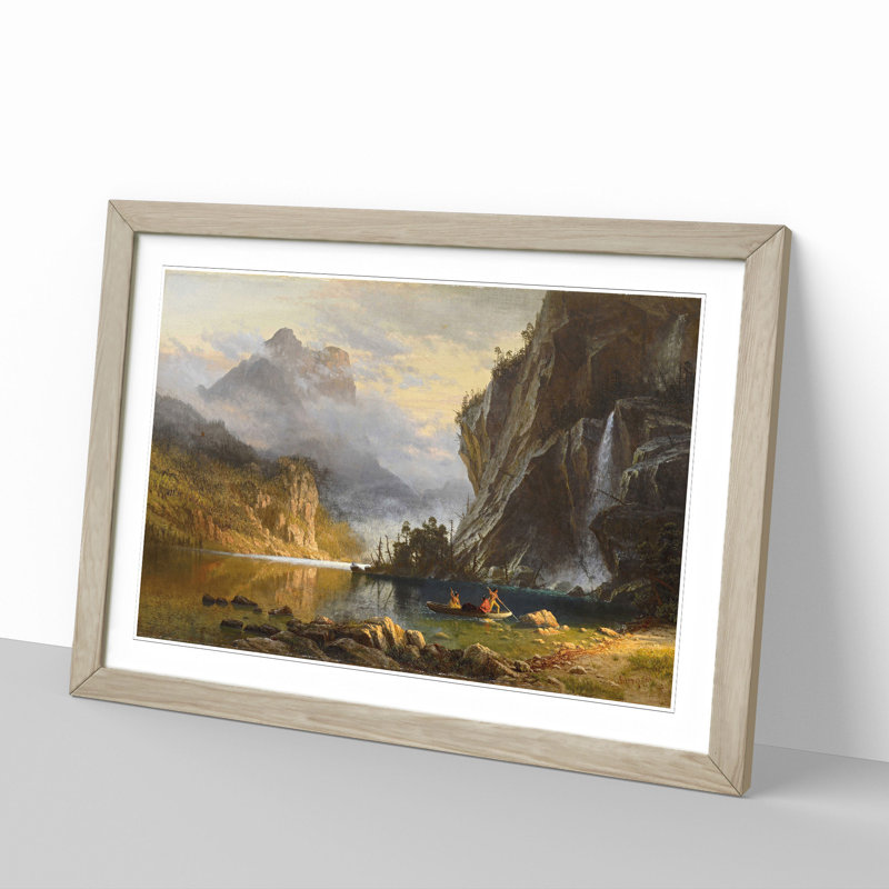 Indians Spear Fishing by Albert Bierstadt - Picture Frame Painting, Oak Framed, 27cm H x 36cm W x 2cm D