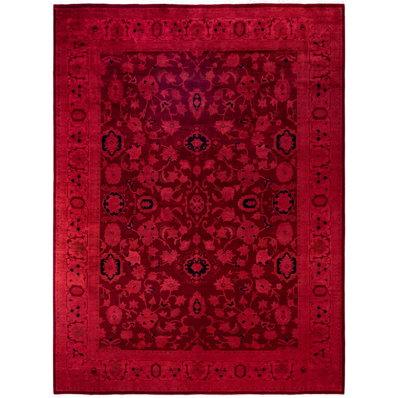 Overdyed Hand-Knotted Wool Modern-Contemporary Red Area Rug 8' 10" x 11' 10"