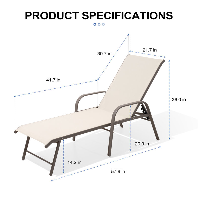 Chaise longue inclinable en aluminium (ensemble de 4), Gris, Blanc