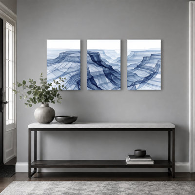 "Blue Wireframe Canyon", ensemble de 3 toiles murales