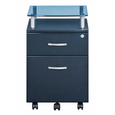 Rolling File Cabinet With Glass Top And 1 Hanging File Drawer