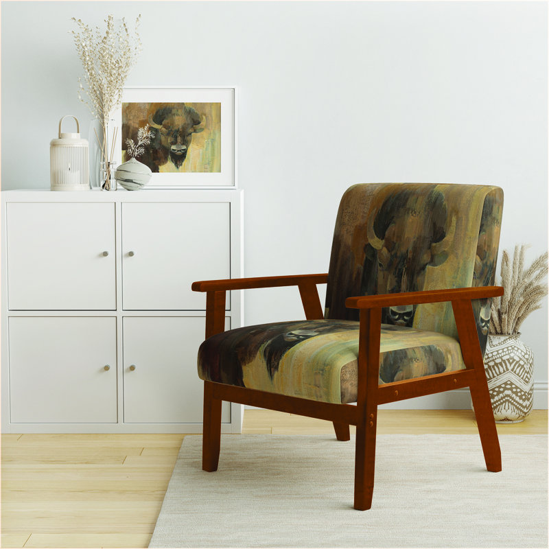 Fauteuil d'appoint rembourré de style campagne moderne «Gravo - Into The Wild Gold Buffalo», Brun
