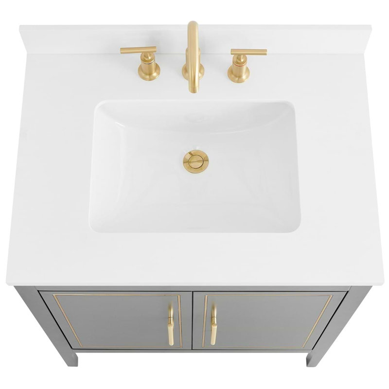 Province 30" Freestanding Standard Single Bathroom Vanity with Top, Black, Gold