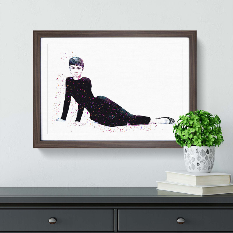 Audrey Hepburn in Abstract - Picture Frame Painting Print on MDF, 48cm H x 65cm W x 2cm D, Walnut Framed