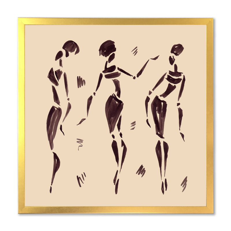 «Abstract Brown Dancers - Glam», reproduction d'art sur toile, H 36 po x l 36 po x P 1 po, Cadre photo doré