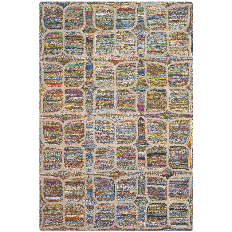 Anaheim Hand Tufted Cotton/Jute Geometric Rug in Purple/Dark Blue/Red