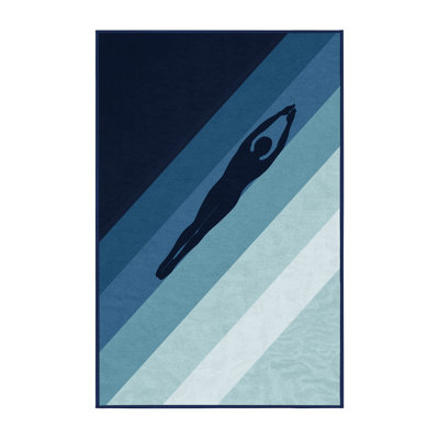 Machine Washable Cain Swimming Backstroke Minimalist Rug in Gray – Navy Binding