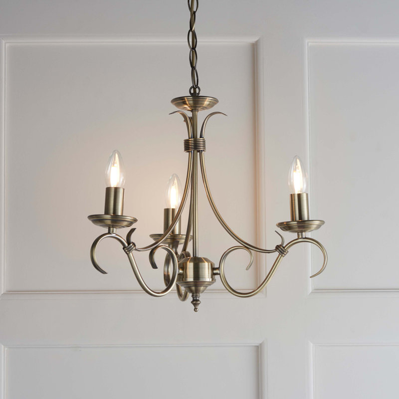 Barney 3 - Light Candle Style Chandelier, Antique Brass