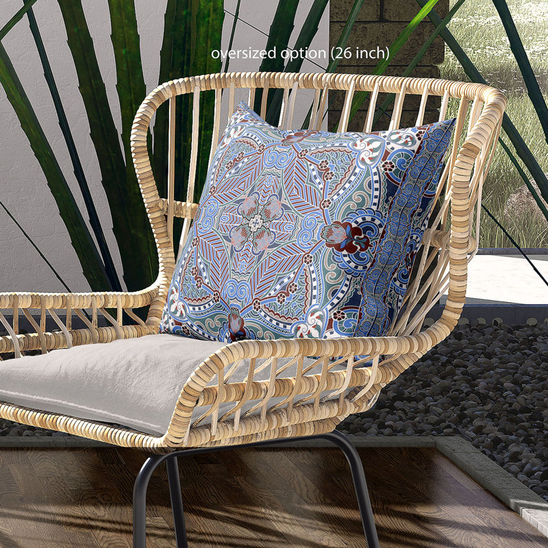 Housse et insert de coussin carré en polyester intérieur / extérieur, 16 po x 16 po, Turquoise / bleu / brun