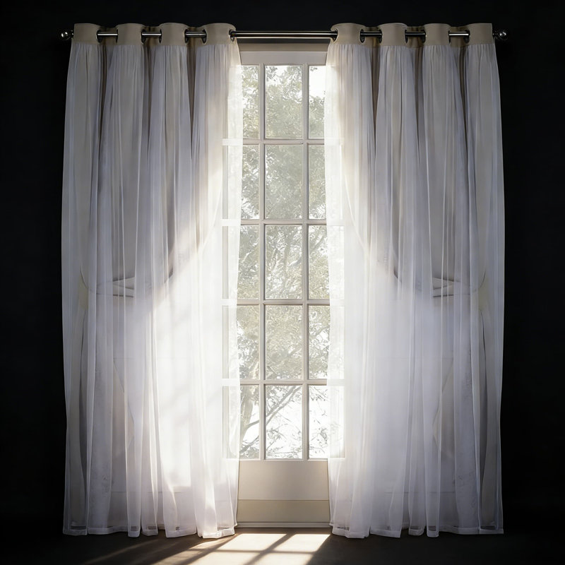 Double Layer Curtains 2-Pack - Sheer & Blackout Room Darkening Panels With Grommet Top, Energy Efficient Indoor Window Treatments