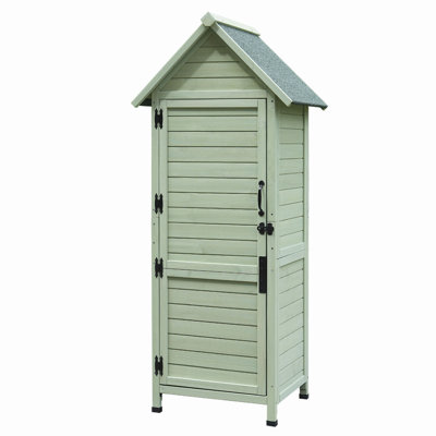 Remise de rangement extérieure en bois, grande armoire à outils de jardin étroite avec porte verrouillable et 2 tablettes, toit en asphalte imperméable, organisateur d'outils vertical pour la terrasse, la cour arrière, la pelouse
