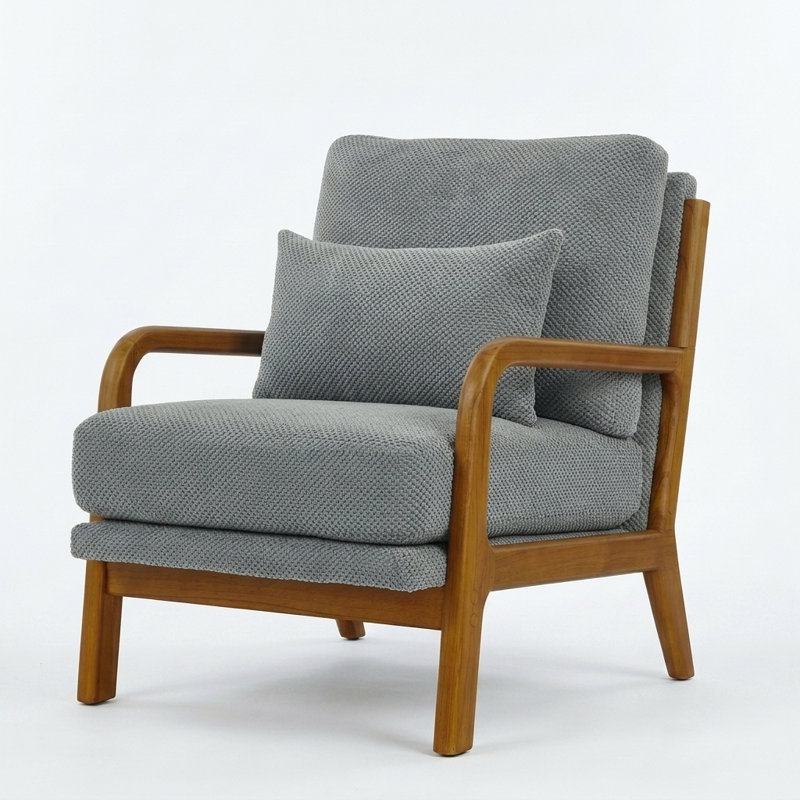 Chaise longue classique avec revêtement nubby et coussin en mousse haute densité, Gris clair