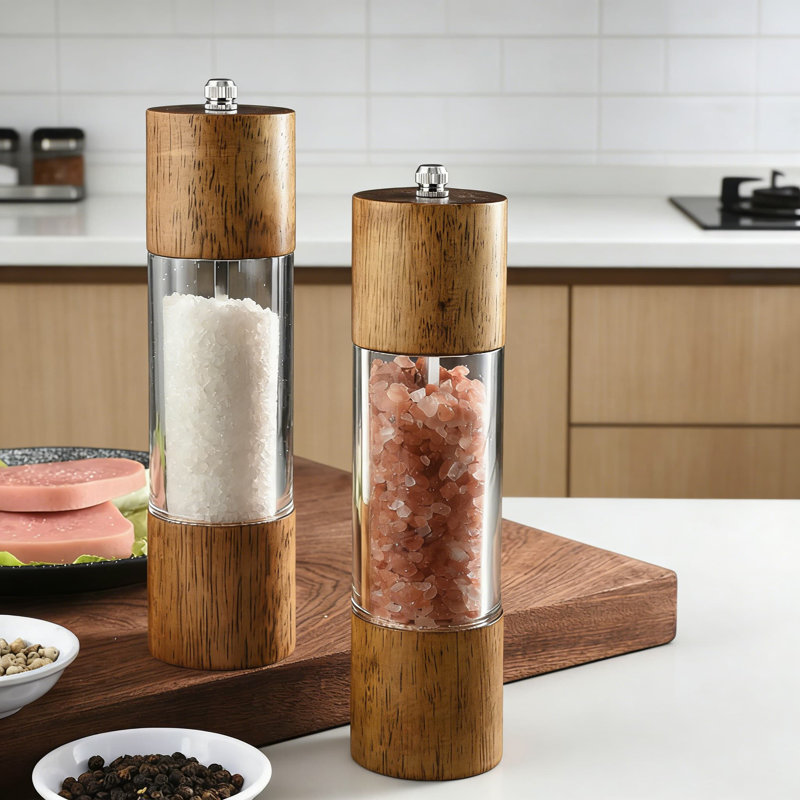 Ensemble de moulins à sel et à poivre en acrylique et en bois de qualité supérieure avec moulin en céramique réglable - moulin de cuisine de 8 pouces pour un broyage grossier à fin