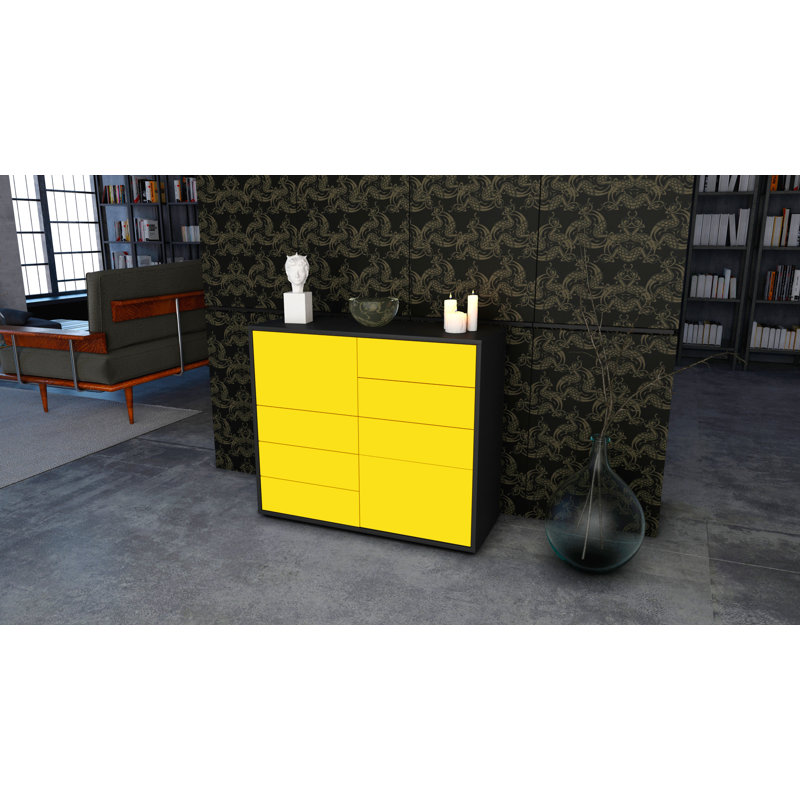 Reaon 92cm Sideboard, Charcoal/Yellow