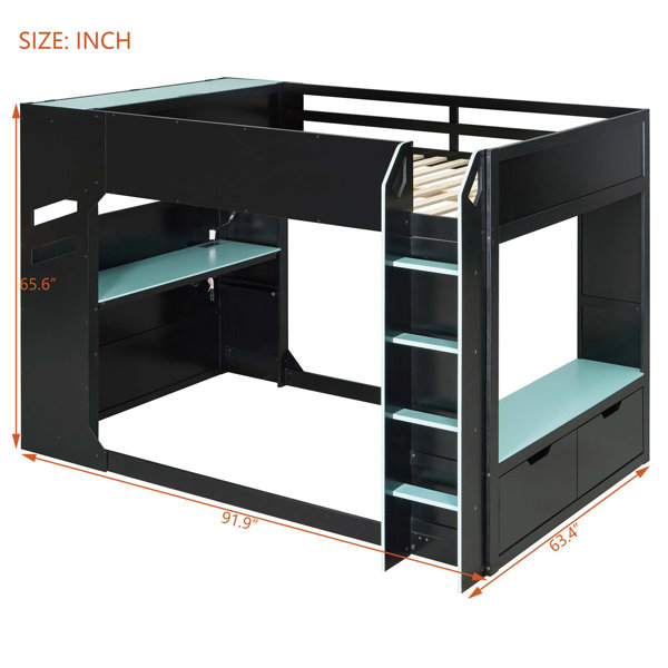 Latitude Run® Full Size Wood Loft Bed With Height-Adjustable Desk ...