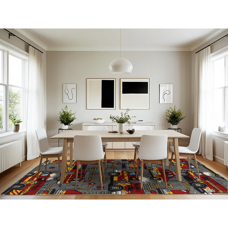 Machine Washable Transportation Brown Area Rug, Rectangle 7' x 10'