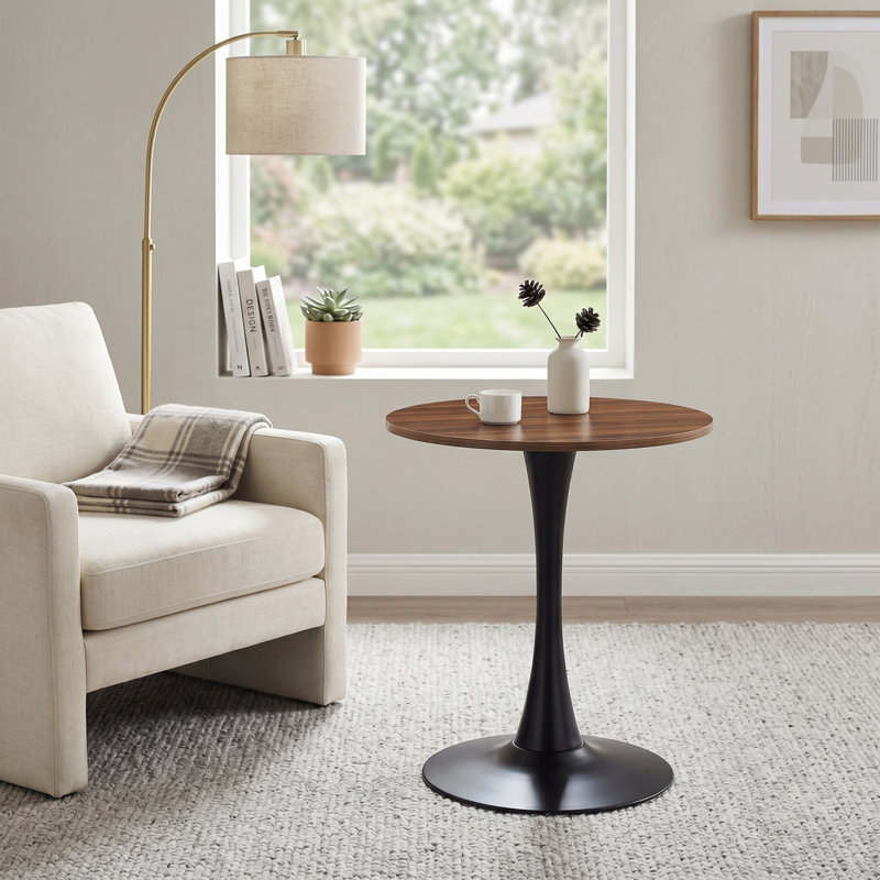 Table de salle à manger ronde de luxe 24 po, base tulipe de style Mid-Century moderne, plateau en panneau de fibres à densité moyenne à grain de bois profond