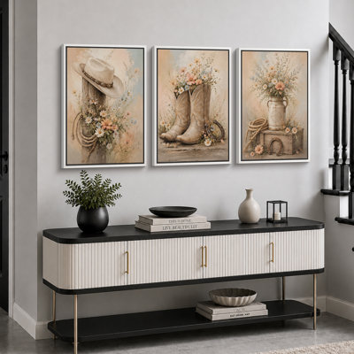 «Western Cowboy bottes and Wildflower», art de chambre à coucher, impression sur toile encadrée, 3 pièces