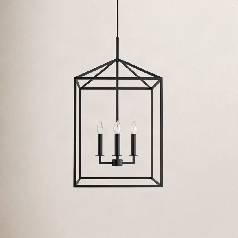 Ellis 4 - Light Dimmable Lantern Square / Rectangle Chandelier, 23.25" H x 15.5" W x 15.5" D, No, Midnight Black